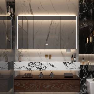 Modern hotel style intelligent lighting <b>mirror</b> rock board integrated basin bathroom cabinet - Product Image 5