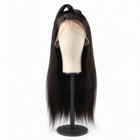 Perruque Lace Front en Cheveux Humains de Qualité 12A, Lisse, Couvre Toute la Tête, Longue, Noire, Cheveux Vierges pour Femmes