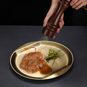 304 Stainless Steel Round Steak Plate Golden Flat Bottom For Barbecue Party Serving Dish - Product Image 1