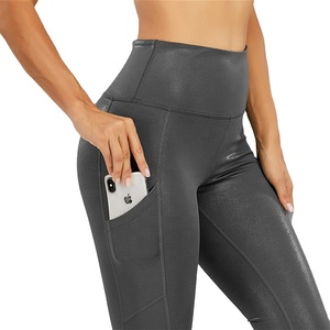 High Waist Yoga Pants Gym <strong>Ladies</strong> Manufacturer for Athletics Wear Wholesale Sports Fitness <strong>Shiny</strong> Womens <strong>Leggings</strong> With Pocket - Product Image 2