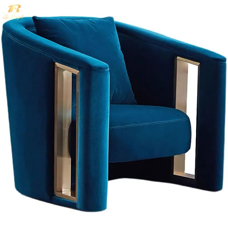 Silla de hotel moderna, sillón de salón de hotel, de terciopelo nórdico, marco de metal de lujo, sillón individual de acero inoxidable