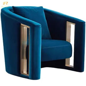 Chaise d'hôtel moderne, chaise de canapé de salon, velours nordique moderne de luxe, cadre en métal, fauteuil en acier inoxydable, chaise de canapé simple
