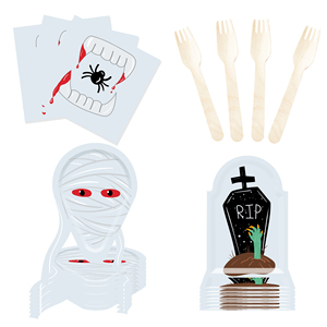 Juego de Vajilla para Fiesta de Halloween DAMAI, Platos de Papel con Elementos de Lápidas y Cruces, Molde de Fantasma para Suministros de Halloween, Sirve para 8 Personas - Product Image 4