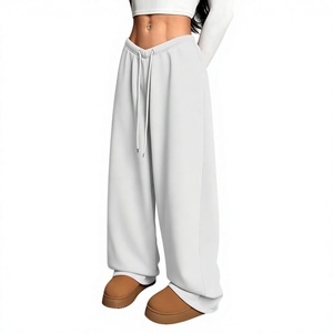 OEM Women's Fleece <b>Lined</b> Sweatpants V-Waisted Wide Leg Baggy Hip Hop Style Winter Warm <b>Pants</b> with Pockets 100% Cotton 320 GSM - Product Image 4