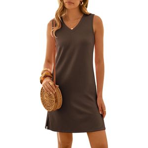 FOXA Robe d'été décontractée sans manches à col en V pour femme, coupe ample, anti-rides, pour la plage et les vacances - Product Image 1