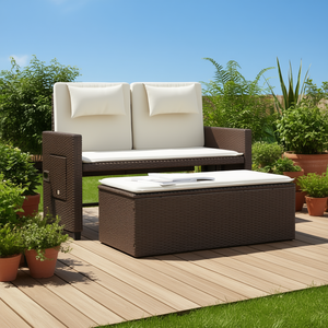 Outdoor Rattan Patio <b>Bench</b> With <b>Storage</b> 2 Seater Brown Water Resistant Modern <b>Garden</b> Furniture - Product Image 2