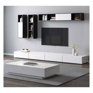 नई डिजाइन बड़ा भंडारण कॉफी टेबल टीवी स्टैंड सेट में रहने वाले कमरे में रहने वाले फर्नीचर आधुनिक शैली काले टीवी तालिका सस्ते टीवी खड़ा
