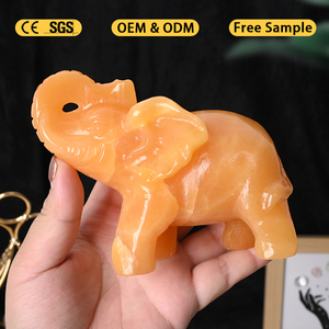 Nouvelle arrivée, sculpture d'éléphant en calcite jaune naturelle, sculptures en cristal, statue d'animal pour la décoration - Product Image 5
