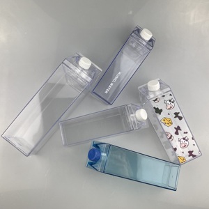 แก้วน้ำพลาสติกปลอดสาร BPA แบบพกพา รูปทรงกล่องนม ความจุ 1000 มล.  อะคริลิค  ขายส่ง - Product Image 3