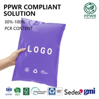Sacs d'expédition en polyéthylène certifiés EN15343 avec logo personnalisé, sacs de courrier de luxe violets recyclés pour la logistique de retour