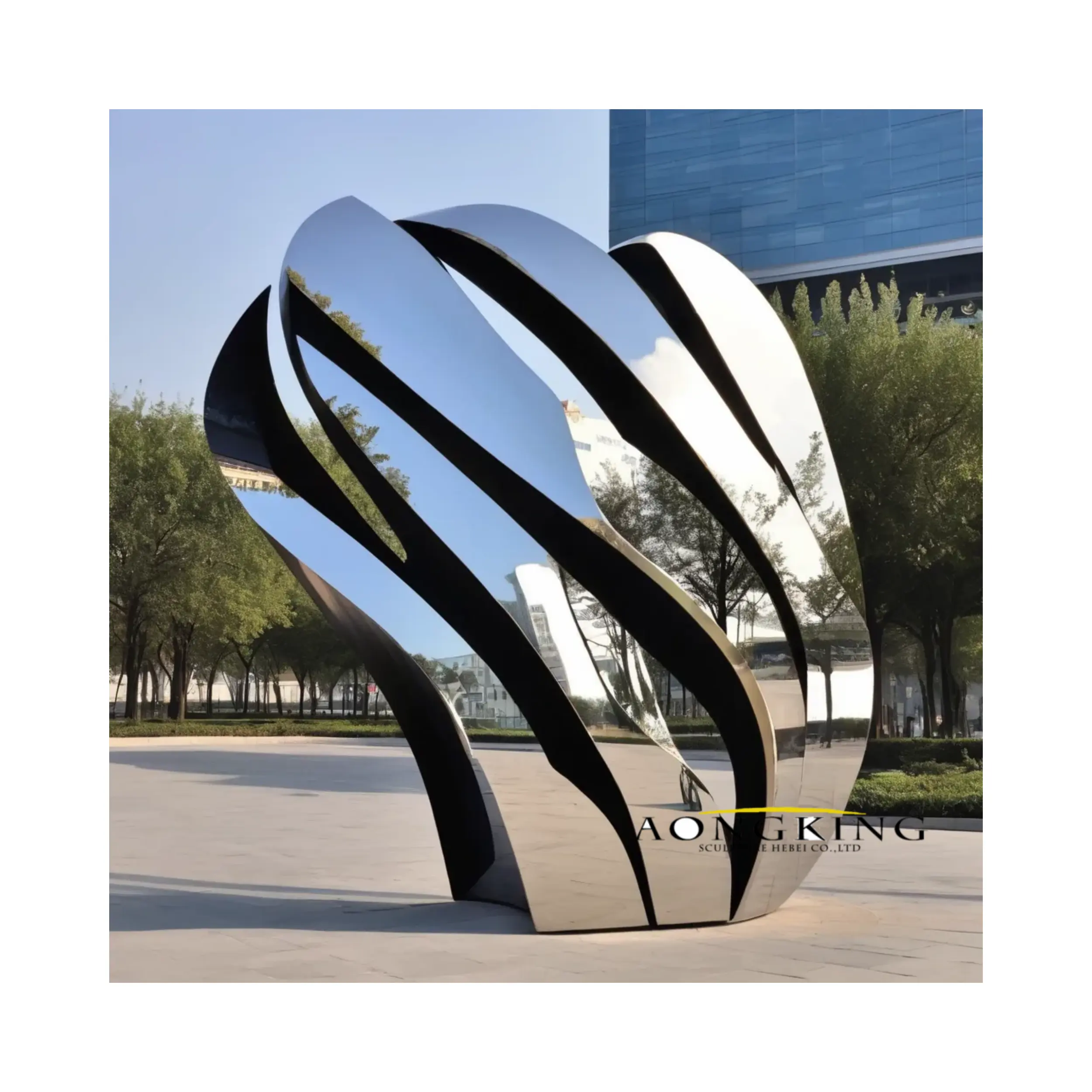 Pulido moderno, decoración de Plaza de gran tamaño, líneas plateadas, alas, escultura de estatua abstracta de acero inoxidable para exteriores
