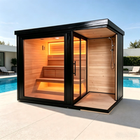 Grande Sauna en Bois Design Intérieur/Extérieur à Faible EMF, Infrarouge Lointain avec Lampe de Lecture LED, Sauna Sec et Douche