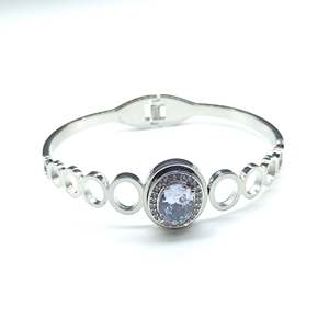 Classic Rhodium Plated <b>Cuff</b> <b>Bracelet</b> with Bezel Setting Inlay Elegant Style and Rhodium Plating - Product Image 1