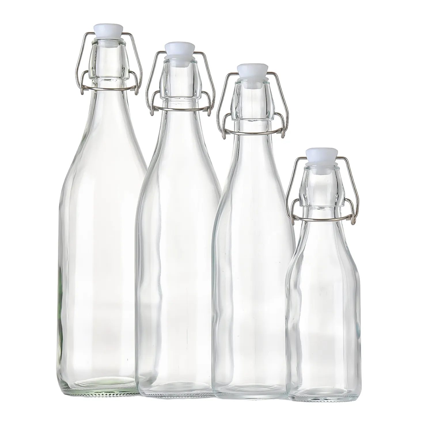 زجاجات عصير زجاجية مخصصة قابلة لإعادة الاستخدام من تصنيع المعدات الأصلية زجاجة ماء زجاجية قلاب علوي