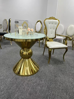 Tables de mariage en acier inoxydable doré avec plateau en verre blanc, mobilier d'hôtel, salle à manger, extérieur, design moderne, 35-40 kg, non pliable