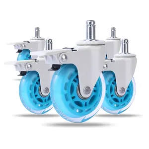 China big factory 75mm blue rubber wheels for office chairs white brake chair castor with 11mm/ 10mm stem 3" PU chair caster