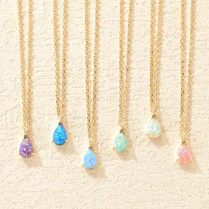 Nagosa Luxury Jewellery 18k Gold Vermeil 925 Sterling Silver Waterdrop Colorful Opal Pendant Necklace Women