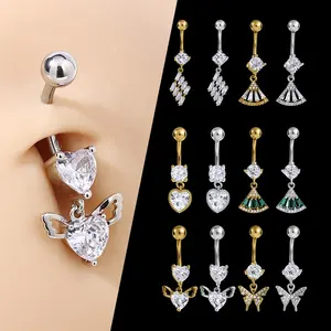 Support 1Pcs Surgical Steel Zircon Butterfly Sexy Piercing Jewelry Women Belly Ring Navel Ring