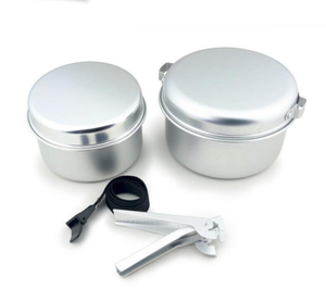 Kit de cuisson portable en aluminium léger pour 1-2 personnes, avec couvercles, pour camping en extérieur, format compact avec sangle de fixation - Product Image 3