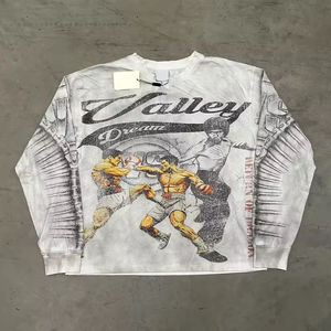 T-shirts personnalisés en coton 300 GSM, coupe ample, imprimé graphique, tricot gaufré, style vintage, crop top, thermiques, manches longues pour hommes - Product Image 1