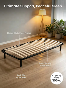 Base de Cama Moderna y Sencilla de Acero Negro con Soporte Flexible de Listones de Abedul Curvados, Diseño que Ahorra Espacio, No Requiere Somier, para Dormitorio de Hotel - Product Image 6