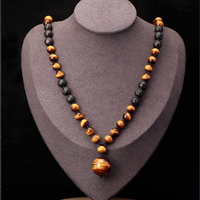 Y160 gros Colliers 8mm lave perles de pierre naturelle 16mm oeil de tigre pierre pendentif collier pour hommes mode bijoux colliers