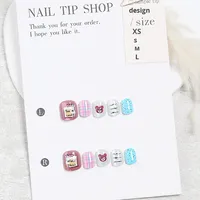 Set Kuku Palsu Lucu Motif Kartun Beruang Keberuntungan untuk Anak-Anak, Buatan Tangan, Pre-made, Plastik ABS 3D, 30 Buah