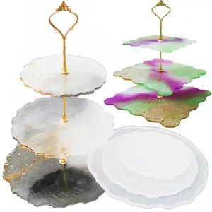 3 layer thick cake stand fruit plate platter service tray Resin silicone mold for making cupcake stand home decoration