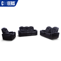 MANWAH CHEERS Ensemble de canapés inclinables électriques 3 places en cuir premium pour home cinéma, avec table d'appoint LED et accoudoirs motorisés
