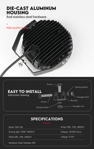 ענבר/לבן התקנה קלה, drl 7 ''הוביל אור נהיגה 120w 12v 24 נ ספוט קרן הוביל ערפל/אורות נהיגה למשאיות/יערנות/ - Product Image 5