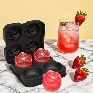 Moule à glace en silicone à <span class=keywords><strong>4</strong></span> cavités en forme de rose pour cocktails, <span class=keywords><strong>bourbon</strong></span>, moules en silicone - Product Image 1