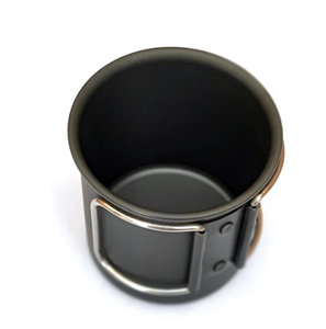 Contenedor portátil de aluminio negro oxidado de 350 ml para beber té, agua y café al aire libre, con asa plegable. - Product Image 1