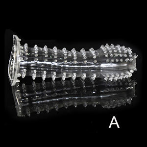 Silikon Spike gepunktete gerippte Kondome Zeit verzögerung Dauerhafte wieder verwendbare Penis ringe Kristall Cockring Penis verlängerung hülse für Männer - Product Image 3