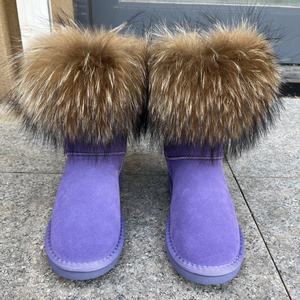 Custom wanita desainer mewah luar ruangan musim dingin Ugs sepatu wanita bulu panjang kulit domba sepatu - Product Image 5