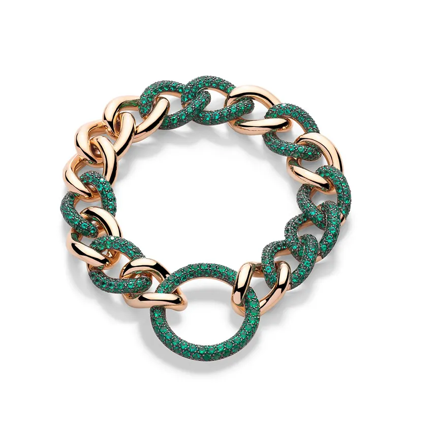 Позолоченные ювелирные изделия в стиле хип-хоп Зеленый Бриллиант Роскошные браслеты Майами Кубан звено цепи браслет для мужчин и женщин