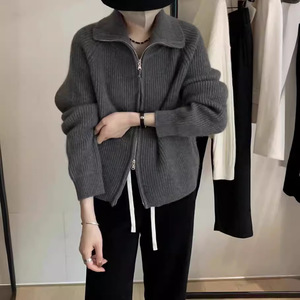 Cardigã Feminino Novo Estilo Coreano com Zíper Duplo, Grosso, Antirrugas e Respirável, para Outono Inverno, Caimento Solto Casual - Product Image 1