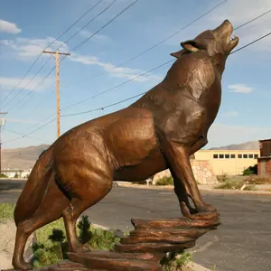 예술 작품 최고의 아티스트 손으로 만든 실제 크기 야외 동물 황동 늑대 조각