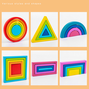 Scatola di legno forma geometrica blocchi arcobaleno giocattolo educativo per bambini apprendimento precoce creativo arcobaleno blocchi giocattolo Puzzle - Product Image 4