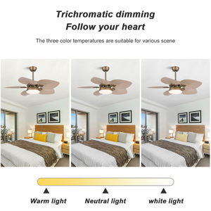Retro Style <b>Ceiling</b> <b>Fan</b> Light With Led Bulb Flush Mount For Living Room Bedroom And Dining Room - Product Image 5