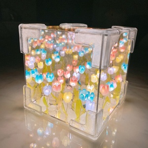 Diy Magic <b>Cube</b> RoseTulip Mirror Toys Led Display Party/Valentine's Day Decor Colorful Magic <b>Cube</b> Flowers Gift Box - Product Image 3