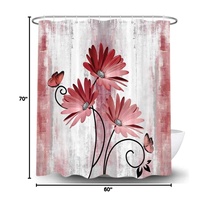 Tirai Mandi Poliester Anti Air dengan 12 Pengait Desain Bunga Kustom Daisy dan Kupu-kupu Tirai Kamar Mandi 100% Blackout