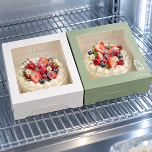 Caja para pasteles impresa en flexografía personalizada, caja autoarmable con ventana transparente, embalaje desechable para alimentos de cartón. - Product Image 1