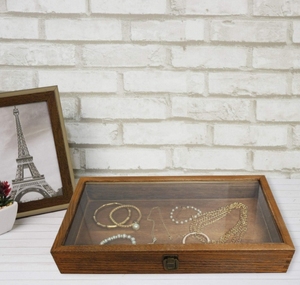 Chất lượng cao hình chữ nhật gỗ trang sức hiển thị trường hợp với kỹ thuật chạm khắc tổ chức hộp đồ trang sức bằng gỗ với kính thanh lịch hàng đầu - Product Image 6