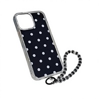 Étui de téléphone de luxe en TPU+PC avec motif à pois et dragonne pour 16/15/14/13/12/11/12 Pro/13 Pro/14 Pro/15 Pro/16 Pro/17 Promax