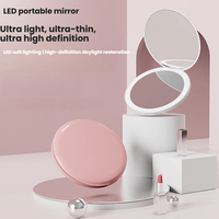 Custom Logo Portable Cosmetic Handheld Travel Pocket Small Folding LED Makeup Mirror With Light