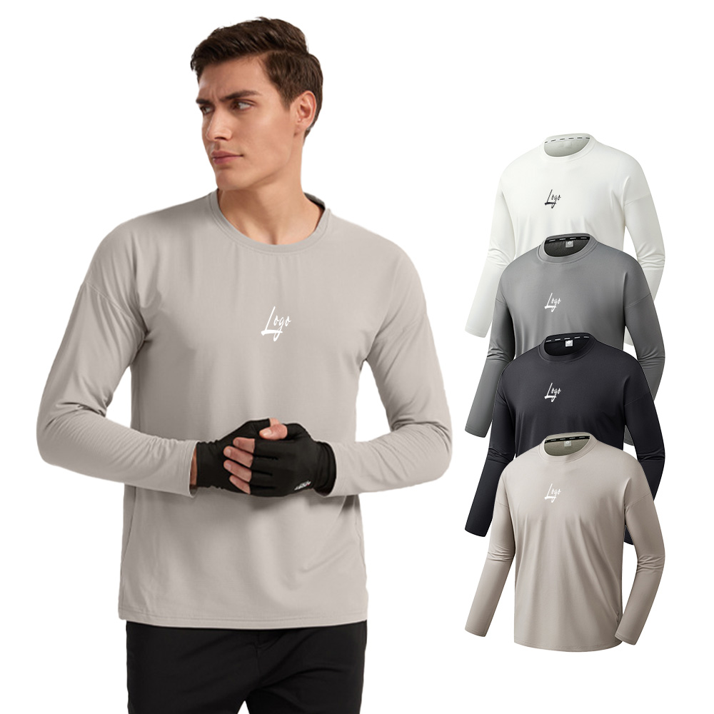 Men'S Fitness Active Long Sleeve Round Neck Tops Breathable High Elastic Fitness Outdoor Active Wear Custom Gym Running T Shirt