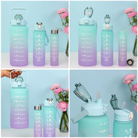 Bouteille d'eau 3-en-1 Motivational en Gros Couleurs Dégradées Plastique Sans BPA pour Enfants École avec Paille Grande Capacité pour la Salle de Sport