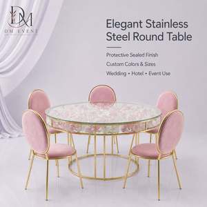 Table de salle à manger ronde personnalisée en acier inoxydable doré avec base circulaire et plateau en verre trempé miroir - Product Image 1