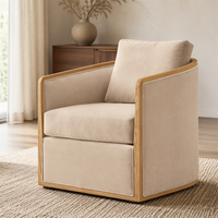 Fauteuil d'appoint moderne en tissu crème avec structure en bois massif, accoudoirs incurvés, rembourré, pour salon, chambre, hôtel, salle de séjour