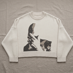 Pull en tricot à col rond pour homme, hiver, avec motif de personnage, logo sur le devant, coupe ample, manches régulières - Product Image 1